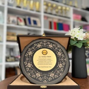 Tabaklı Çini Desenli Cam Plaket - Siyah -